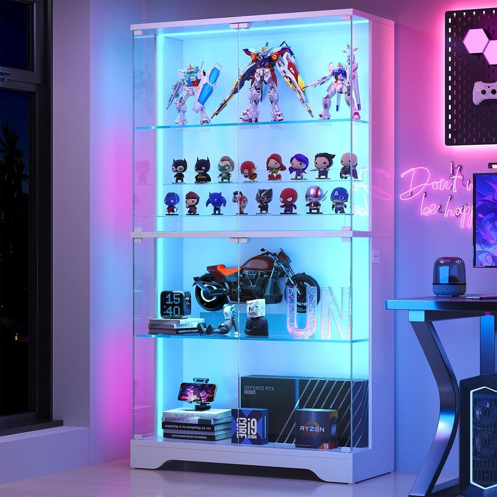 Glass Cabinet Display - 4-Tier Glass Display Cabinet with Motion