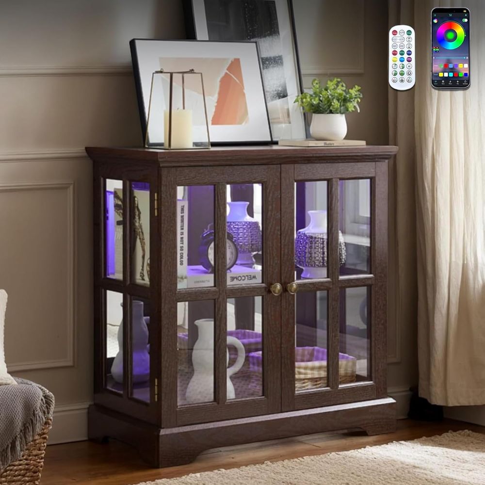 Glass Cabinet Display - 32 High LED-Lit Curio Cabinet with