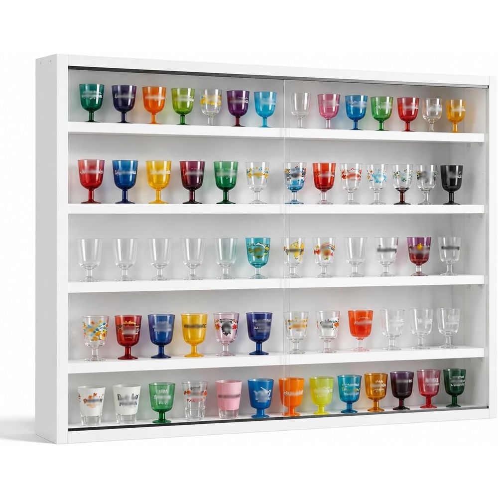 Glass Cabinet Display - 5-Tier Wall-Mounted Shot Glass Display, Glass