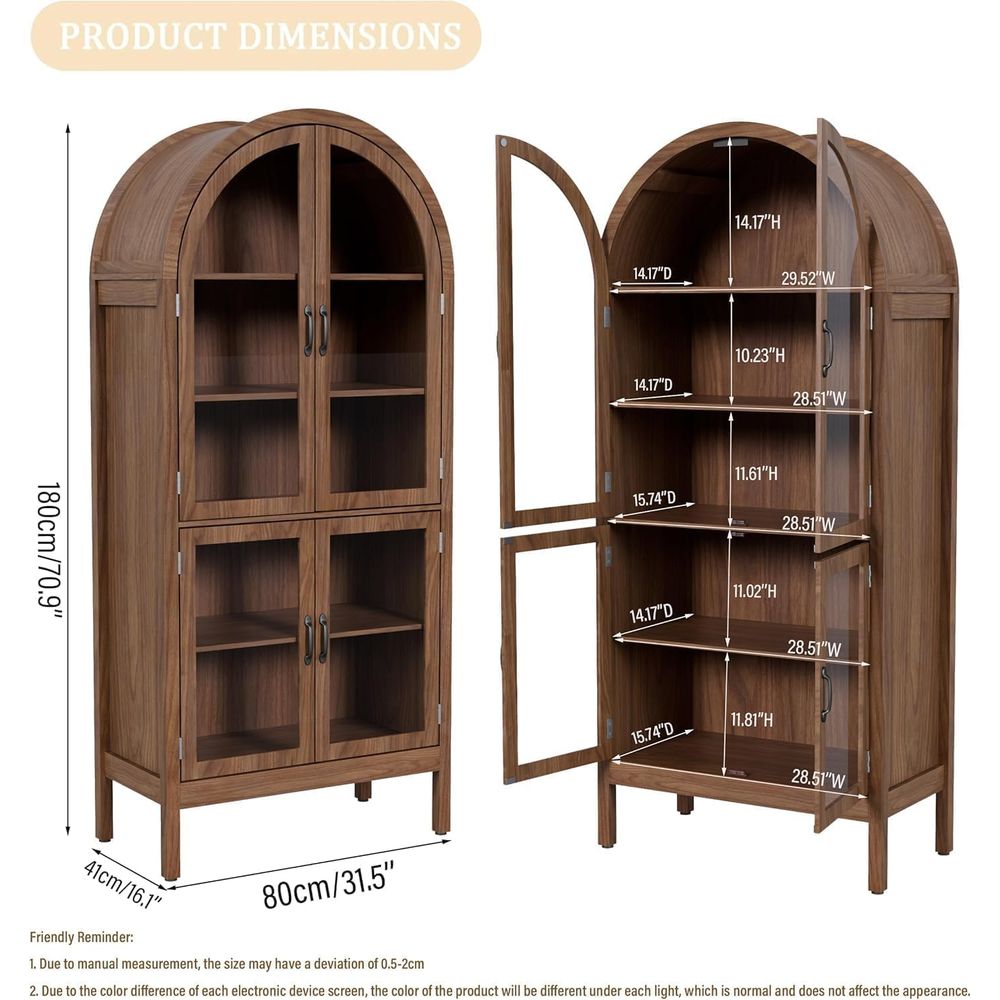 70.9 Tall Walnut Acrylic Glass - Glass Cabinet Display 评论和价格