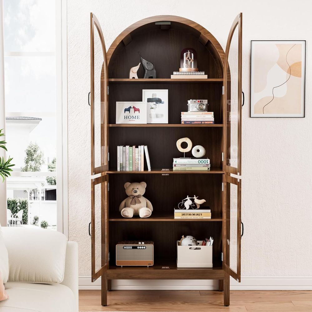 70.9 Tall Walnut Acrylic Glass - Glass Cabinet Display 评论和价格