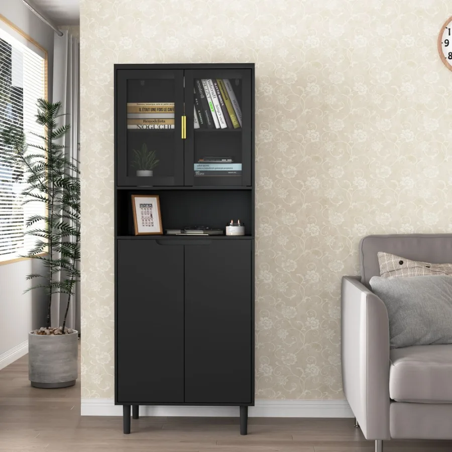 Tall Storage Bookcase with 2 G - Glass Cabinet Display 评论和价格