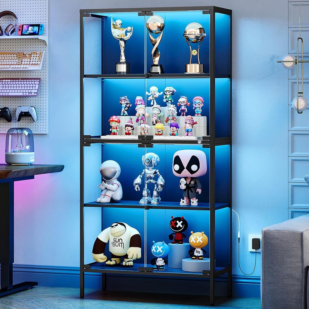 65 LED-Illuminated Glass Displ - Glass Cabinet Display 评论和价格