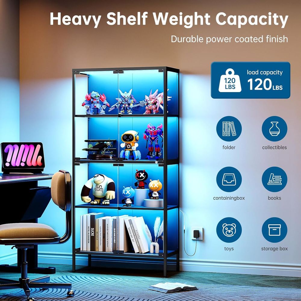 65 LED-Illuminated Glass Displ - Glass Cabinet Display 评论和价格