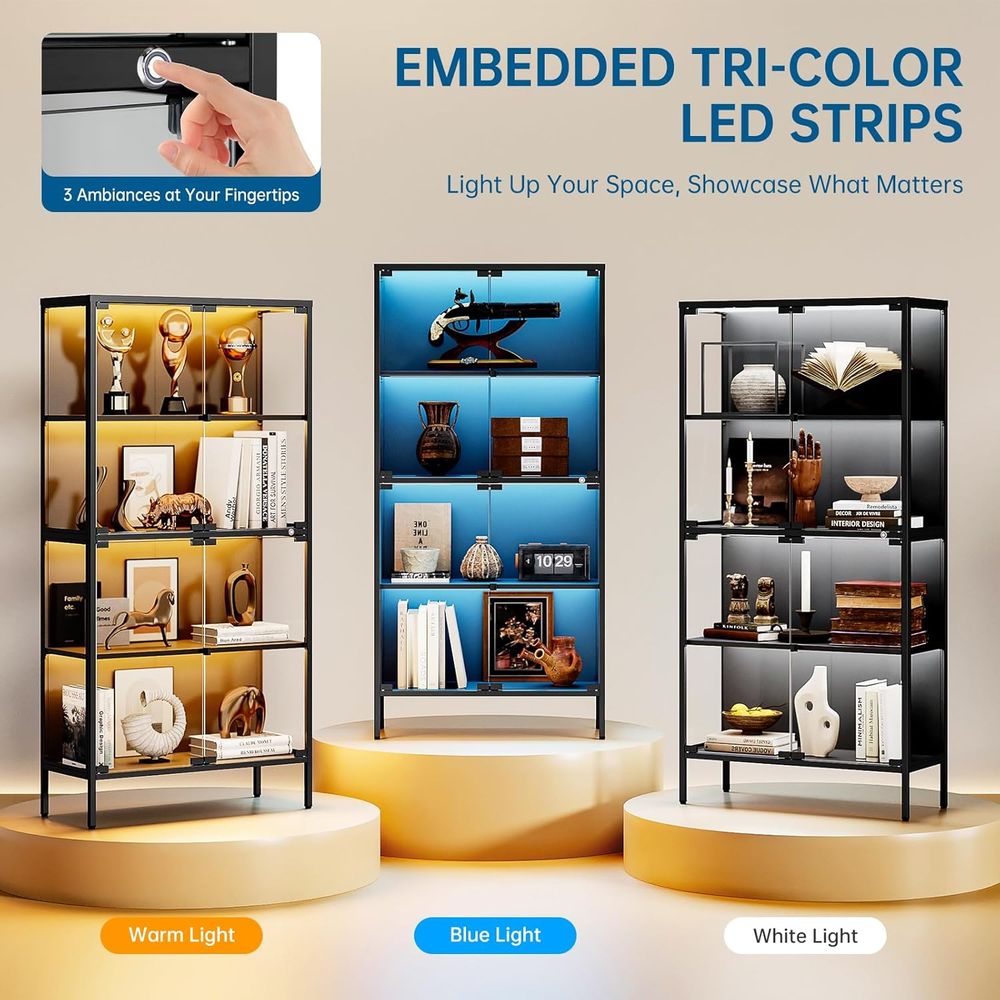 65 LED-Illuminated Glass Displ - Glass Cabinet Display 评论和价格