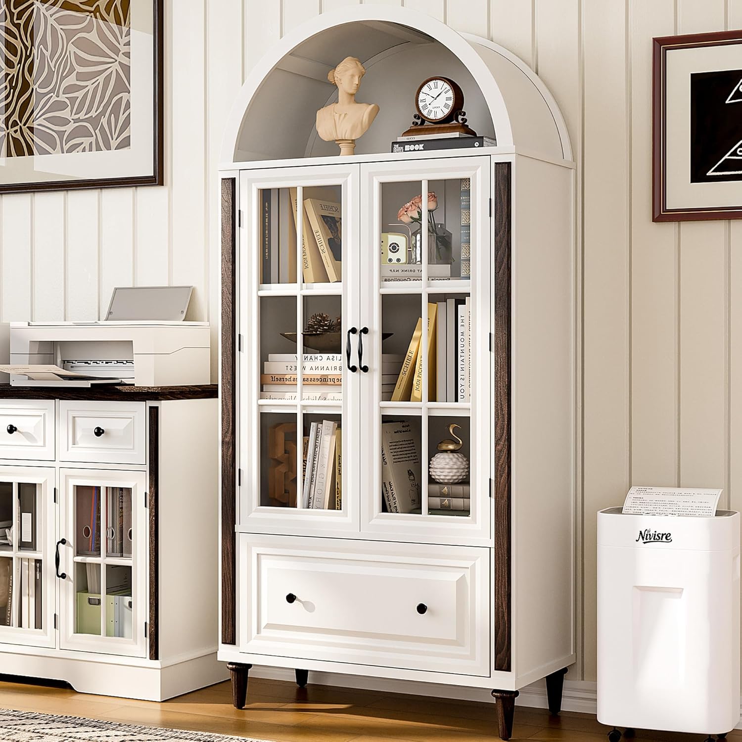 71” Handcrafted Arched Bookcas - Glass Cabinet Display 评论和价格